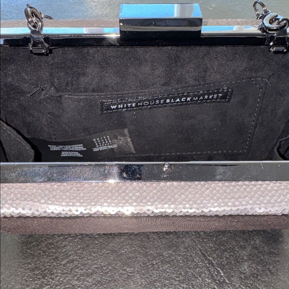 WHBM Pewter/Gray/Silver Sequin Box Clutch with Paper Clip Chain Strap - Picture 13 of 13